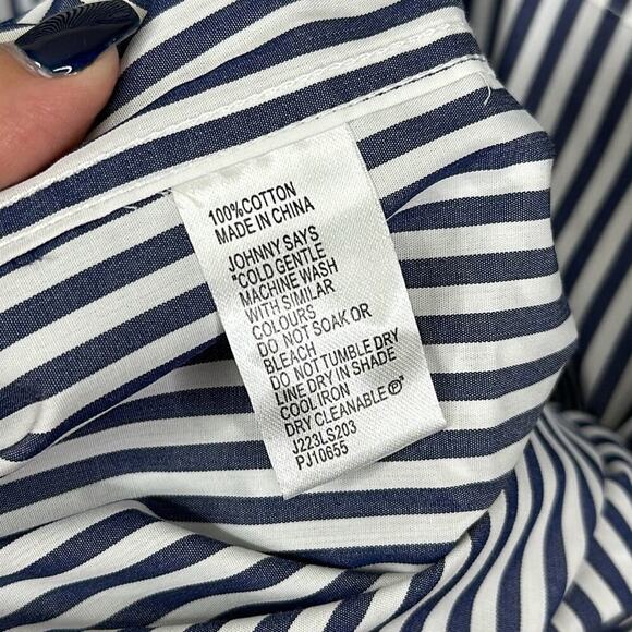 Johnny Bigg Men's Size 2XL Navy White Henshall Striped Button Down Shirt - Picture 5 of 6